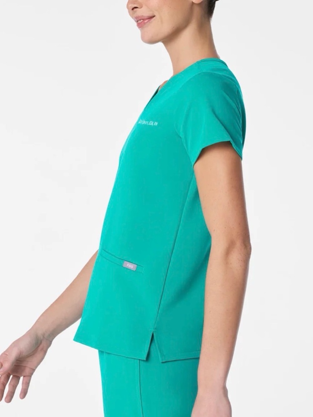 Figs Women's V-Neck Scrub Top — Black & Teal lagoon XS XXS - Picture 4 of 13